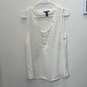 Forever 21 Lace-Up Cream Sleeveless Tank
